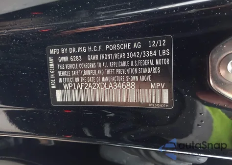 2013 Porsche Cayenne Diesel from USA, damaged, VIN WP1AF2A2XDLA34688